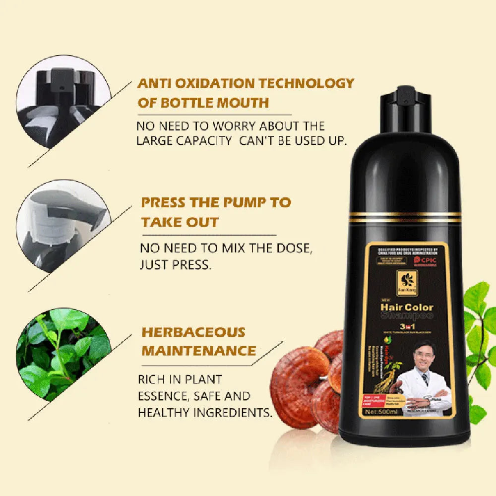 Hair Color Shampoo for Gray Hair 3 in 1 Black Hair Dye Shampoo